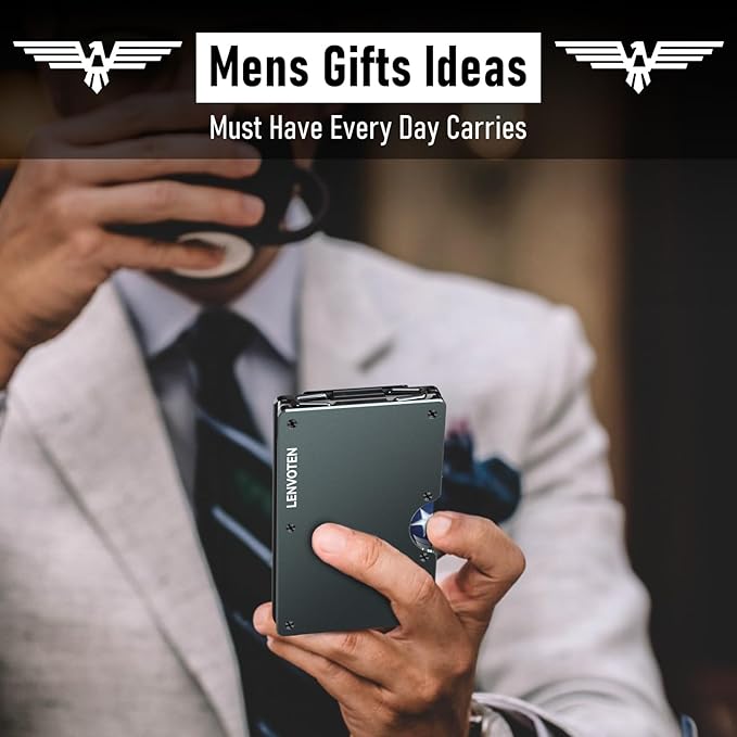 Upgraded Hinged Minimalist Wallet for Men | Slim Metal RFID Blocking Wallet | Credit Card Holder & Money Clip Holds 20 Cards | Premium Scratch-Resistant Finish | Ideal Gift for Men