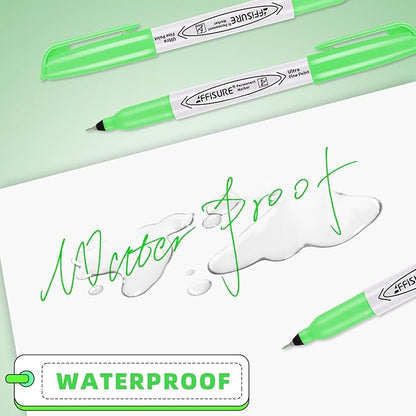 Green Ultra Fine Point Permanent Markers, 20 Pack, 0.4 mm, Precision Extra Fine Tip for Detailed Writing, Art, Crafts & Labeling on Paper, Plastic, Glass, Metal, Waterproof, Fade-Resistant Ink ﻿