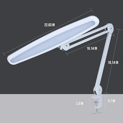 Neatfi XL LED Desk Lamp with Clamp – 2,200 Lumens, 23” Wide, Dimmable Task Light for Office, Study, Crafting & Nail Techs (Non-CCT with Clamp, White)