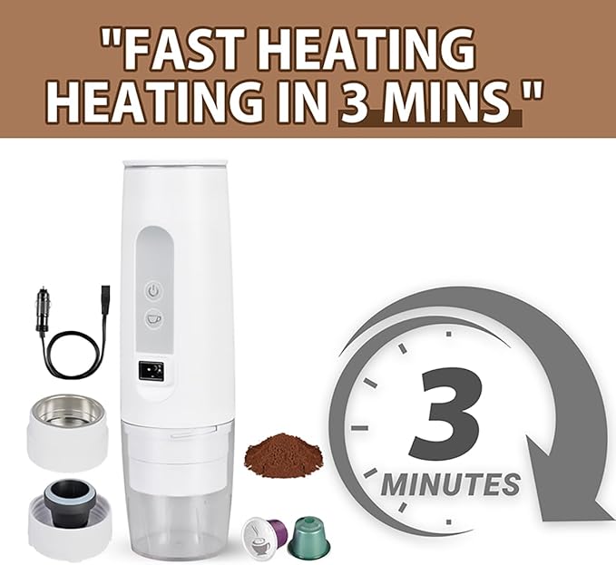 TN TONNY Portable 12V Coffee Maker Espresso Coffee Machine, Self-Heating Travel Capsule Coffee Maker, Compatible with Original NS Capsules and Coffee Powder