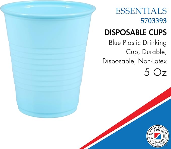 Essentials Healthcare Products Plastic Drinking Cups - Full Case of 1000 Cups - Blue 5 oz Disoposable Cups for Cold Beverages, Parties, Office, or Medical Use - Durable & Convenient