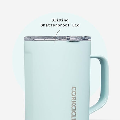 Corkcicle Classic Coffee Mug - Triple Insulated Stainless Steel for Travel - Shatter-Proof Lid - Keeps Drink Hot Over 3 Hours - Holiday Mug Gift - Great for Gifting Warmth - 16 oz - Powder Blue
