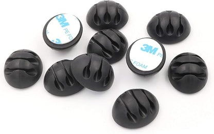 Cable Clips with 3M Self Adhesive, Cord Organizer for Desk Cable Management - 10 Pack of Black Cable Clips (3 Slots) for Home, Office or Nightstand, Bundled with 10 Reusable Cable Ties - ENVISIONED