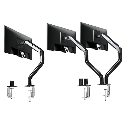 Lyngins Monitor Desk for 15 to 27 Inch Screens Computer Monitor Stand for Desk, VESA Mounting Holes 75 and 100mm, Stand Up to 26.4lbs Monitor Wall Mount, (Black, Single+Dual)