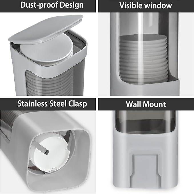 Cup Dispenser, Wall Mounted Water Cooler Cup Dispenser for 3oz-5oz Disposable Cups, Bathroom Cup Holder, Plastic Paper Cup Holder with Adhesive/Screw Mount for Office, Hospital, Bathroom