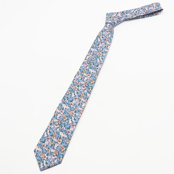 Cotton Floral Ties for Men 2.76" Men's Skinny Tie Linen Flower Printed Neck Tie for Wedding Dating Party