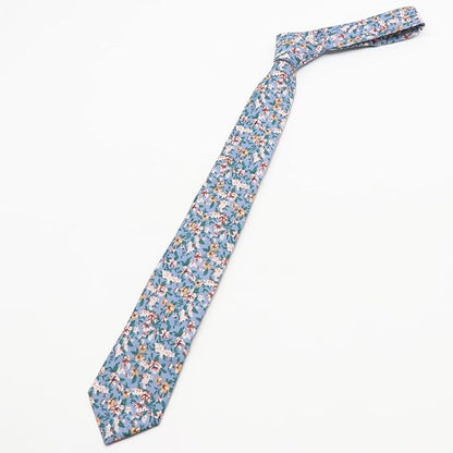 Cotton Floral Ties for Men 2.76" Men's Skinny Tie Linen Flower Printed Neck Tie for Wedding Dating Party