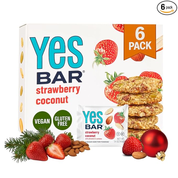 The YES Bar – Strawberry Coconut – Plant Based Protein, Decadent Snack Bar – Vegan, Paleo, Gluten Free, Dairy Free, Low Sugar, Healthy Snack, Breakfast, Low Carb, Keto Friendly (Pack of 6)