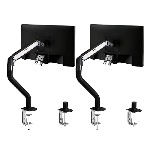 Okak Monitor Stand for Desk Single Monitor Arm Mount Computer for VESA Mounting Holes 75 and 100mm, 15 to 27 Inch Screens Stand Up to 26.4lbs, Office Desk Accessories, Black, Two Pack