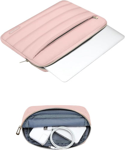 MOSISO 15-15.6 inch Laptop Case, 16 inch Puffy Laptop Sleeve Compatible with MacBook Pro 16, HP Dell ASUS Acer Toshiba Lenovo Notebook Computer, Polyester Horizontal Bag with Small Case, Pink