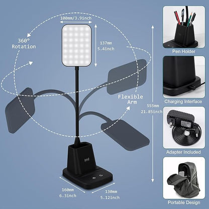 Sailstar Desk Lamp, LED Desk Lamps for Home Office, Wireless Charger Small Desk Lamp with Pen Holder, 3 Color Modes, Dimmable, CRI 85, 800LM, Study Lamps for College Dorm Room, Adapter Included, Black