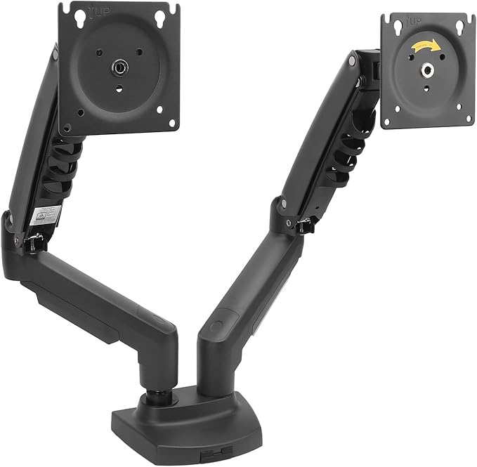 Zunate Adjustable Double Screen Stand for 17-27inch Screens, Telescopic Rotating Desk Mount for Gaming and Work, Aluminum Alloy Material