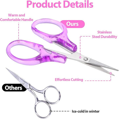 Mini Scissor, Small Scissors for Travel with Cover 3.5" Stainless Steel for Carry-on, Safe & Compact for Knitting, Crafting (Purple, Pink)