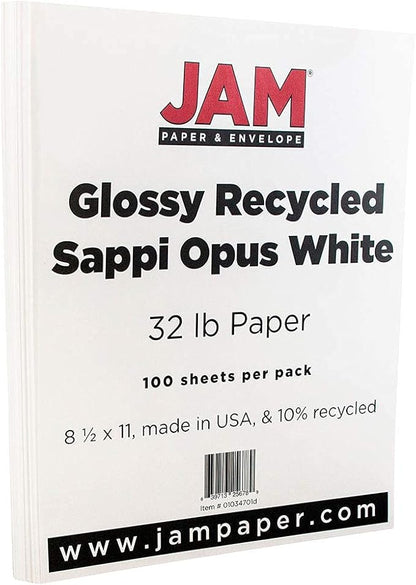 JAM Paper 8 1/2 x 11 Glossy Paper - 32 lb 2-Sided White - 100/Pack