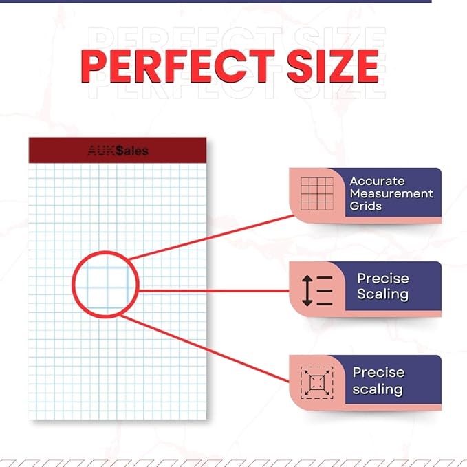 Grid Paper Pad 5x8 Inches, Graph Paper Pad 4x4, Grid Notepad, 36 Pack, 5x8 Graph Paper 1/4 Grid, Graphing Paper, Engineering Pad, 100 Sheets 200 Pages Perforated Pad for School, Home, & Office