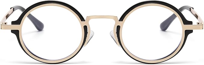 Onrtry Fashion Small Round Blue Light Blocking Glasses for Women Men Metal Frame Eyewear Glasses
