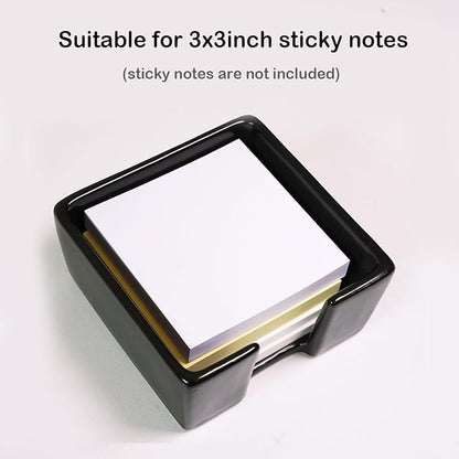 HANKOR Ceramic Sticky Note Holder, 3 x 3 Sticky Note Dispenser, Notepad Holder for Desk, Office Essentials Organizer (Black)