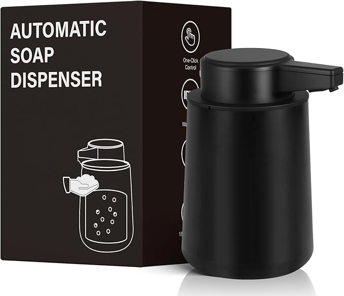 Automatic Soap Dispenser Liquid Touchless: 9oz Plastic Black 3-Level Adjustable Modern Rechargeable Electric Smart Auto Soap Dispenser - Bathroom Kitchen Hand Dish Lotion