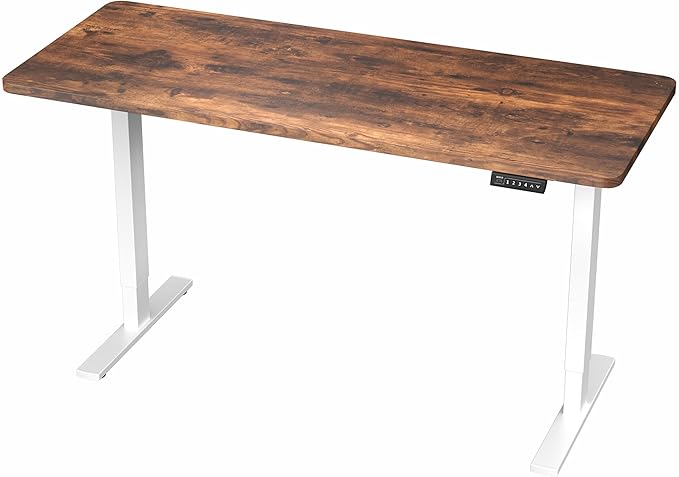 VIVO Electric 60 x 24 in Rustic Standing Desk, Memory Height Adjustment, 1B Series, One-Piece Vintage Brown Top, White Frame, DESK-KIT-1W6N