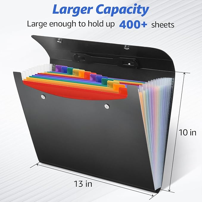 Expanding File Folder with Handle,13 Pockets Accordion File Organizer,Filing Box for Paper,Bills,Receipts,Taxes Organized,Letter/A4 Size Documents Holder for School,Office,Business Trip