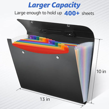 Expanding File Folder with Handle,13 Pockets Accordion File Organizer,Filing Box for Paper,Bills,Receipts,Taxes Organized,Letter/A4 Size Documents Holder for School,Office,Business Trip