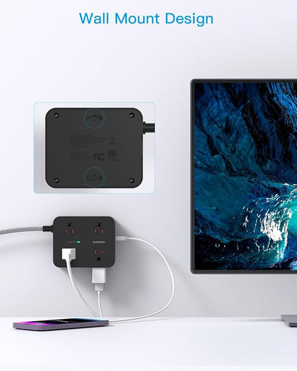 Extension Cord 25 Ft, HANYCONY Surge Protector Power Strip with 8 Outlets 4 USB Ports(2 USB C), Long Cord, Wall Mount, Desk USB Charging Station for Home Office College Dorm Room Essentials