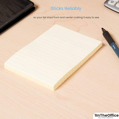 1IntheOffice Lined Sticky Notes 4x6, Post It Notes Lined, Lined Note Pads, Self-Stick, 100 Sheets/Pack, Yellow, 12 Pack