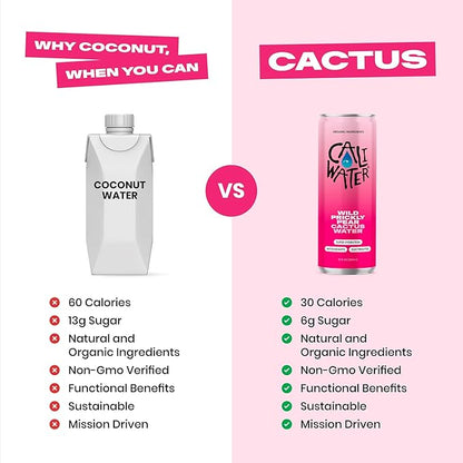 Caliwater - Organic Cactus Water - Wild Prickly Pear - 5g Sugar, 25 Calories - Coconut Water Alternative - Natural Plant Based Hydration - Skin Care, Electrolyte Drinks - Flavored Water - 12 Cans