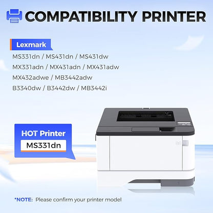 55B0ZA0 Imaging Unit (Not Toner) Replacement for 55B0ZA0 Drum Unit Compatible with Lexmark MS331dn MS431dn MX331adn MS431dw MX431adn MX431adw MX432adwe MB3442adw B3340dw B3442dw MB3442i Laser Printer