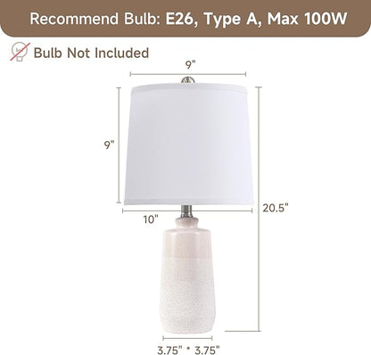 20.5" Ceramic Table Lamp Set of 2 for Bedrooms, White Lamps Set of 2 for Living Room, Minimalist Ceramic Lamps with White Barrel Lampshade, Matte White Ceramic Lamps for Nightstand