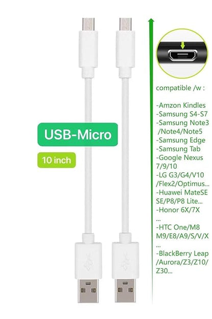 10-Pack Multi Short USB Cables & TypeC-C Cables for Charging Stations Compatible/w iPhone17,16,15, iPhone5-14/ iPads/iPad mini/iPad Pros/Samsung Moblies & Tablets/Pixel & Nexus/HTC/Sony(White)
