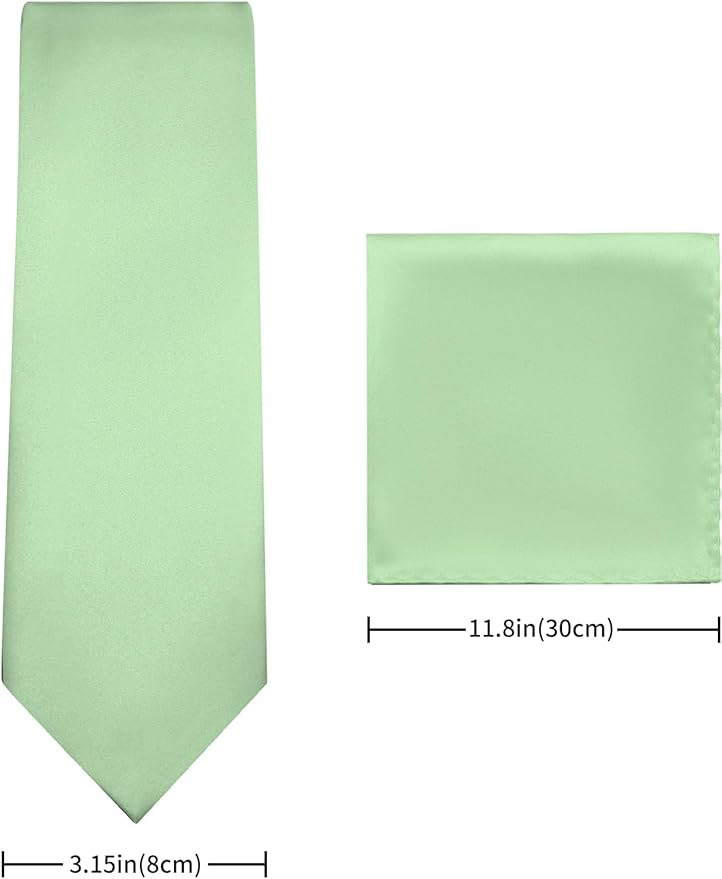 PenSee Men's Tie Set Solid Pure Color 3.15" (8CM) Classic Formal Plain Necktie and Pocket Square Set For Men