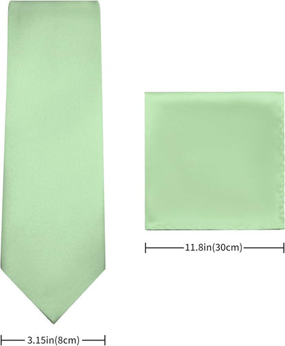 PenSee Men's Tie Set Solid Pure Color 3.15" (8CM) Classic Formal Plain Necktie and Pocket Square Set For Men