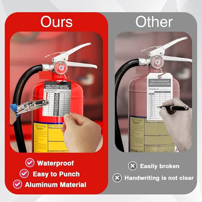 25 Sets 2026–2029 Fire Extinguisher Tags Aluminum Metal Inspection Record Tags 2.2 x 3 Inch with Hole Puncher & Numbered Security Zip Ties for Monthly Fire Extinguisher Inspection Indoor Outdoor