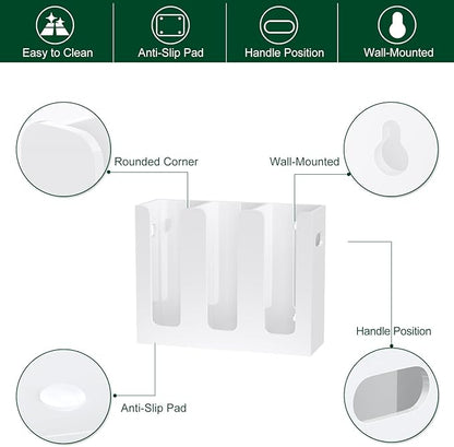 Disposable Coffee Cup Dispenser with Handles, Countertop or Wall Mount Hot/Cold Drink Cup and Lid Holder - Bathroom/Kitchen/Office Acrylic Cup Lid Storage Organizer (3 Compartments, White)