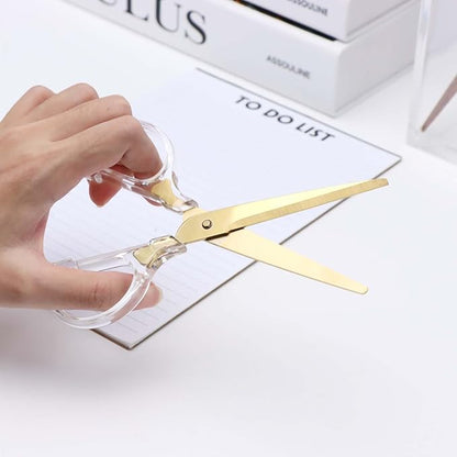 6 Inch Office Scissors Clear Acrylic Handles Gold Craft Scissor Semi-Circular Grip Fabric Shears Stainless Steel Sharp Blades Round Tips for Paper Thread (Gold)