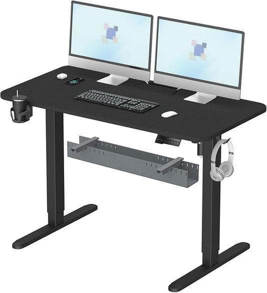 Standing Desk with Cable Management Tray, 48"x24" Electric Height Adjustable Sit Stand Desk, Memory Presets, Anti-Collision, Workstation for Home Office, Black Top Black Frame