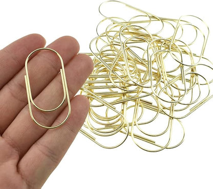 HAHIYO Paper Clips Sturdy 2 inches Length 30 Pack Wide Paperclips Heavy Duty Tight Grip Rust Proof Reusable Metal Bright Gold for Home Office School