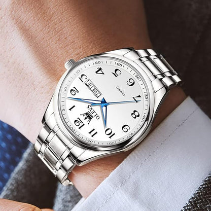OLEVS Mens Watch Stainless Steel Analog Quartz Watches for Men Day Date Easy Read Diamond Waterproof Dress Luxury Classic Casual Big Face Blue/Black/Gold/Silver Roman Arabic Numerals Men's Wrist Watch