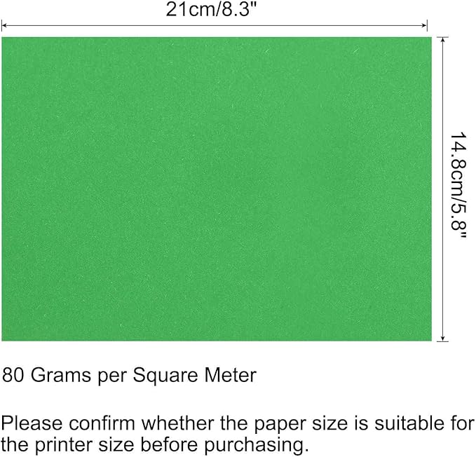 MECCANIXITY 50 Sheets Colored Copy Paper 8.3 x 5.8 Inch Printer Paper 80gsm Dark Green for Office Printing, Document Copying, Invitations, Forms, Art Projects