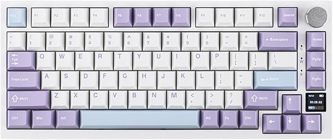 EPOMAKER Ajazz AK820 Pro 75% Wireless Mechanical Keyboard with TFT Smart Display&Knob, Gasket-Mounted Gaming Keyboard, Bluetooth/2.4GHz/USB-C Wired (Purple, Flying Fish Switch)