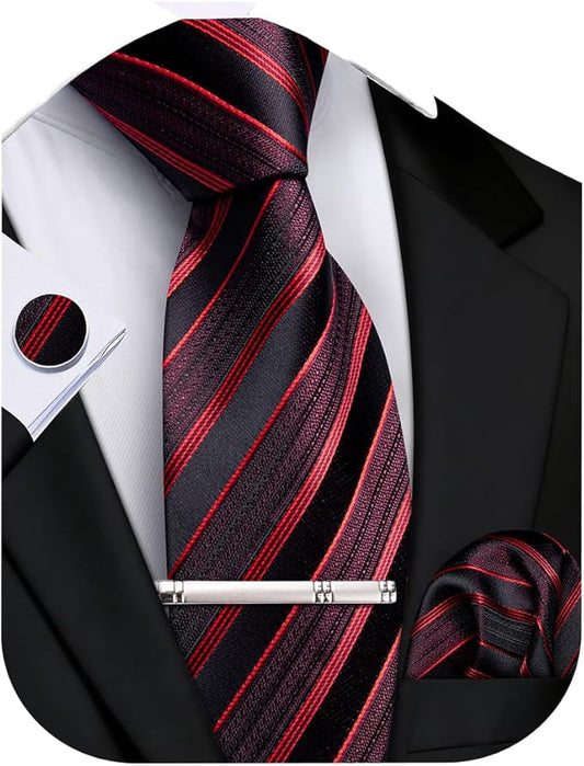 DiBanGu Mens Extra Long Tie 70inches Necktie and Pocktie Square Cufflinks Silk Ties for Tall Men with Tie Clip Wedding Party