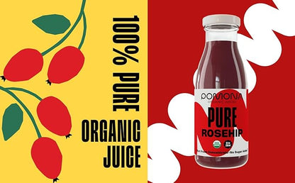 Pomona Organic Juices Pure Rosehip Juice, 8.4 Ounce Bottle (Pack of 12), Cold Pressed Organic Juice, Non-GMO, No Sugar Added, Not from Concentrate, Gluten Free, Kosher Certified, Preservative Free