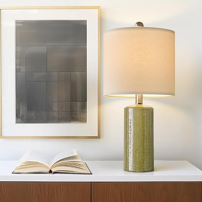 20.25" Small Single Table Lamp for Bedroom Modern Ceramic Nightstand Lamp Farmhouse Bedside Lamp Boho Living Room End Side Table Lamp, Green