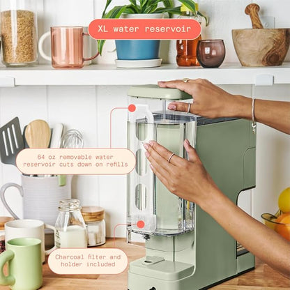 Beautiful Single Serve Coffee Maker with Built-In Burr Grinder, Hot or Iced, Pod-Free, 6 Brew Sizes, 3 Strengths, Touch Display, Reusable Filter, 64oz Reservoir, Slim Design (Sage Green)