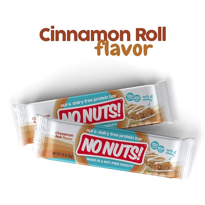 No Nuts! Cinnamon Roll Flavor Snack Bars - 100% Nut-Free Dairy Free Vegan Protein Bars, Protein + Energy Bars, Organic, Kosher, Egg-Free, Non-GMO & Dairy-Free Protein Bars 12 Count
