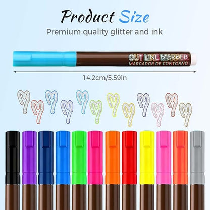 Marker Pen for Highlight Self-Outline Metallic, Double Line Magical Pens for Adult Coloring Books, Color Glitter Markers for Adults, Back to School Supplies for Kids, Toddler Gifts (8)