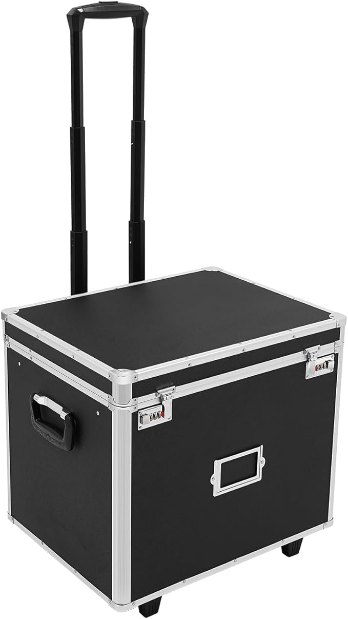 Portable File Box with Handle, Locking File Storage Box with Wheels, 19.2x15x16 Double Locking Rolling File Cabinet, Mobile Busniness Case for Office Home,Offices, Hospitals, Banks