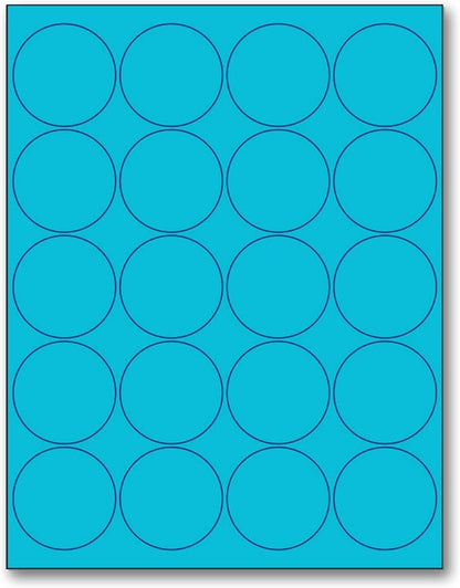 NextDayLabels - 8-1/2 x 11 Neon Color High Light Fluorescent Labels for Laser & Inkjet Printer (Blue Fluorescent, 2" Round - 20 Per Page | 500 Labels)