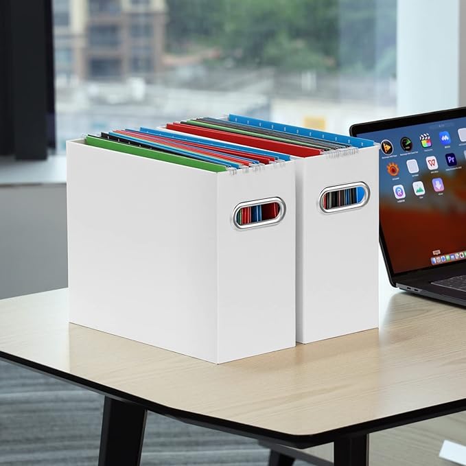 Oterri Cardboard File Organizer Box for Hanging File Folders Letter Size,File Box for Computer Desk,File Cabinet,Working Home,Office,Classroom (White, Letter Size - 1 Pack)